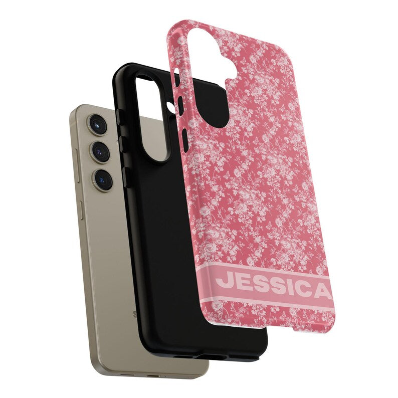 Custom iPhone Case • Snap, Tough Phone Case • Pink Toile De Jouy Phone Case • Elegant Phone Case• Elegant French Toile De Jouy Phone Case Timeless Pink & White Floral Design for iPhone Samsung Google Personalized Gift for Mom Girlfriend