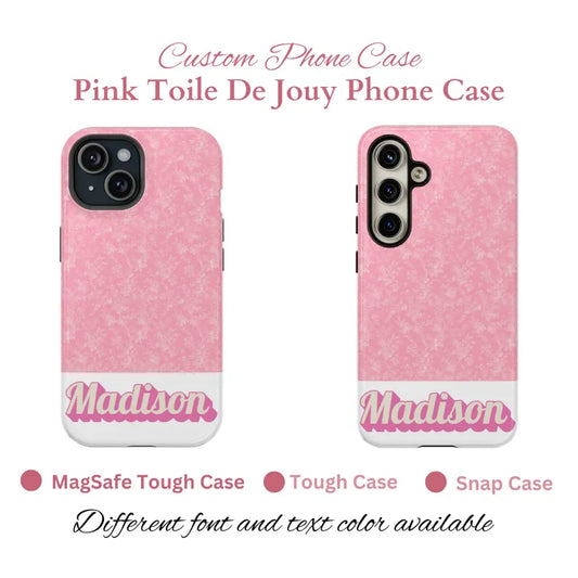 Custom iPhone Case • Snap, Tough Phone Case • Pink Toile De Jouy Phone Case • Elegant Phone Case• Elegant French Toile De Jouy Phone Case Timeless Pink & White Floral Design for iPhone Samsung Google Personalized Gift for Mom Girlfriend