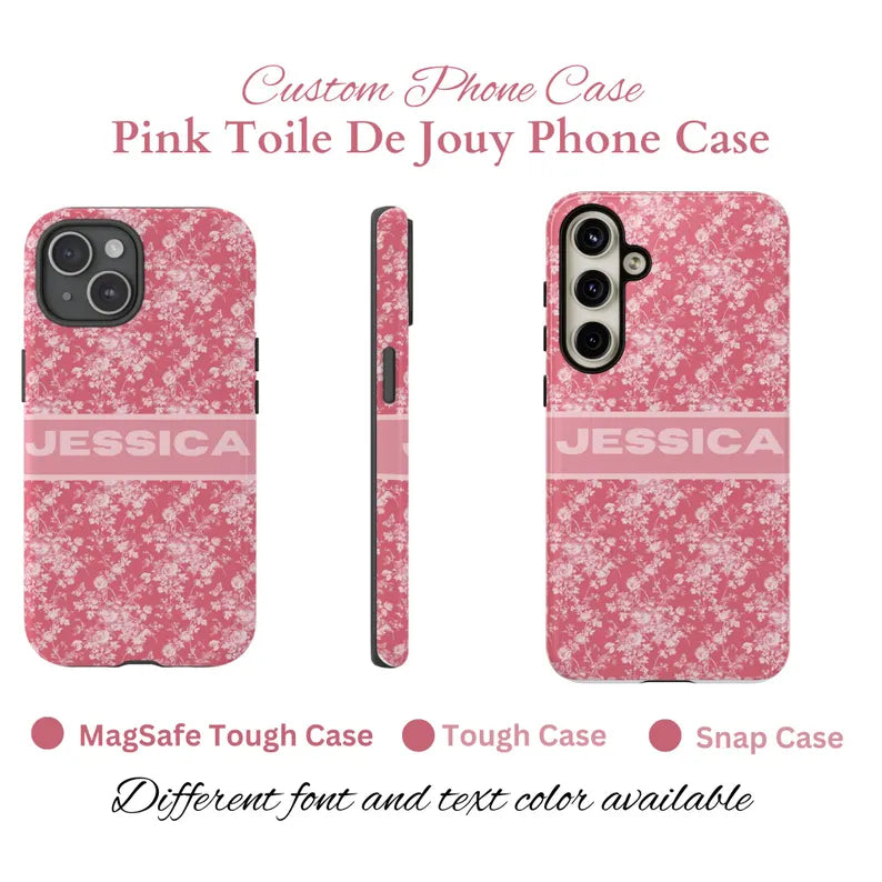 Custom iPhone Case • Snap, Tough Phone Case • Pink Toile De Jouy Phone Case • Elegant Phone Case• Elegant French Toile De Jouy Phone Case Timeless Pink & White Floral Design for iPhone Samsung Google Personalized Gift for Mom Girlfriend