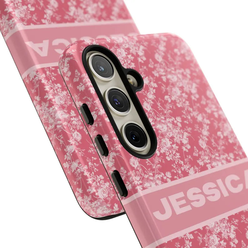 Custom iPhone Case • Snap, Tough Phone Case • Pink Toile De Jouy Phone Case • Elegant Phone Case• Elegant French Toile De Jouy Phone Case Timeless Pink & White Floral Design for iPhone Samsung Google Personalized Gift for Mom Girlfriend