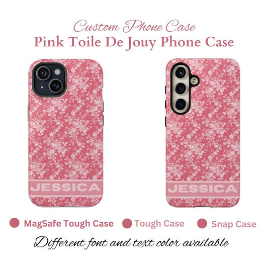 Custom iPhone Case • Snap, Tough Phone Case • Pink Toile De Jouy Phone Case • Elegant Phone Case• Elegant French Toile De Jouy Phone Case Timeless Pink & White Floral Design for iPhone Samsung Google Personalized Gift for Mom Girlfriend