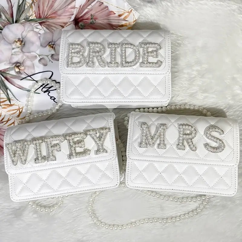 Personalised Mrs Bag | Custom Wifey Bag | Embellished Wife Bag | Honeymoon Bag | Clutch Bag | Bride Bag | Wife Bag | Bride Clutch | Mrs Bag